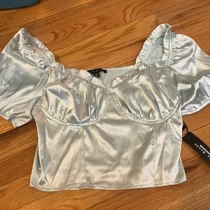 Haute Monde blue satin top